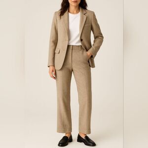 Ann Taylor Loft Beige Neutral lined wool/silk tweed pants cuffed Wide Leg Siz 10